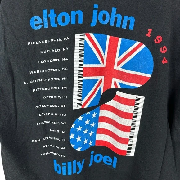 Vintage 1994 Billy Joel X Elton John Music Band Tour Black Graphic Shirt Size XL Tees - Short Sleeve